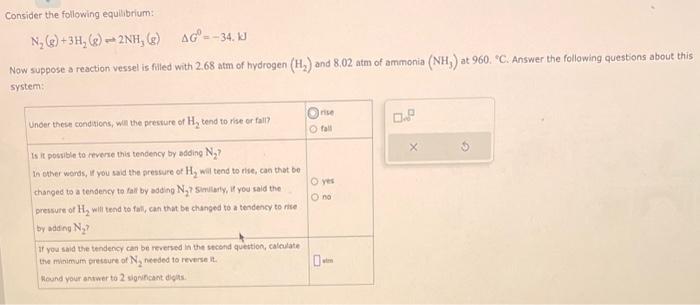 Consider the following equllbrium:
\[
\mathrm{N}_{2}(\mathrm{~g})+3 \mathrm{H}_{2}(\mathrm{~g}) \Rightarrow 2 \mathrm{NH}_{3}