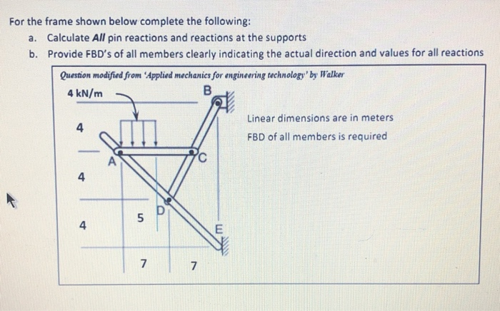 Solved For the frame shown below complete the following: a. | Chegg.com