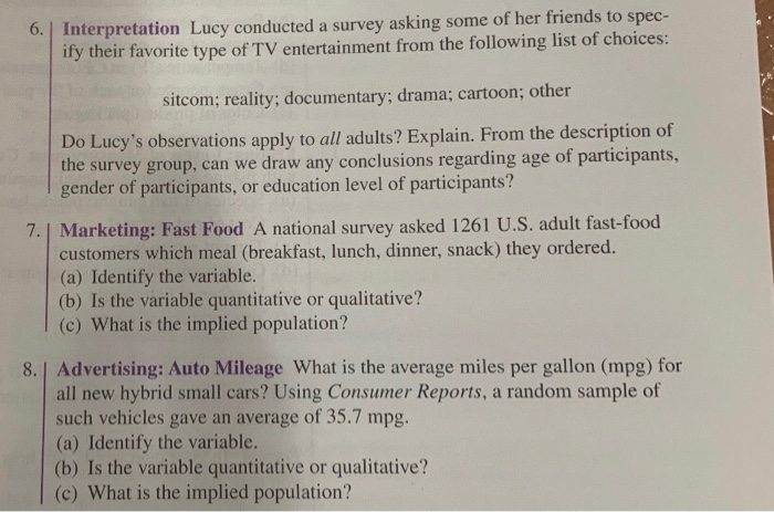 Solved Interpretation Lucy conducted a survey asking some of | Chegg.com