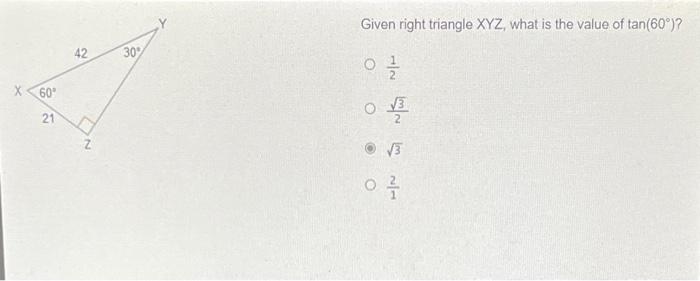 Solved Given right triangle XYZ, what is the value of | Chegg.com