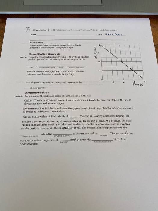 Solved 1 Kinematics 1 Relationship Between Position Vel Chegg Com