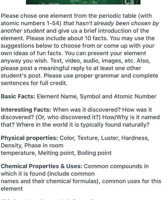 Solved Ru Ca Please chose one element from the periodic | Chegg.com