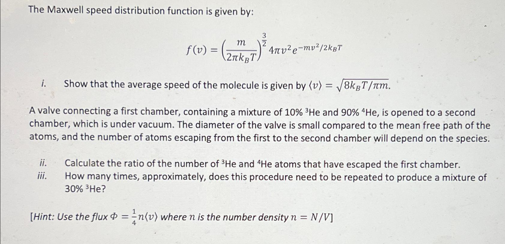 Solved The Maxwell speed distribution function is given | Chegg.com