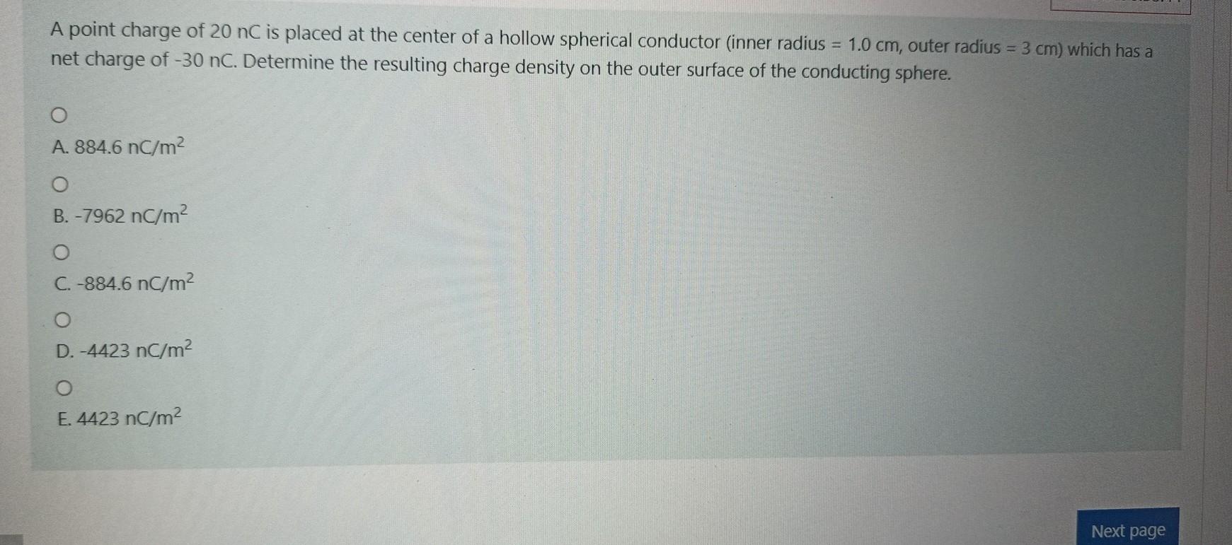 Solved A point charge of 20 nC is placed at the center of a | Chegg.com