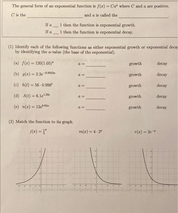 Solved The general form of an exponential function is f(x) = | Chegg.com