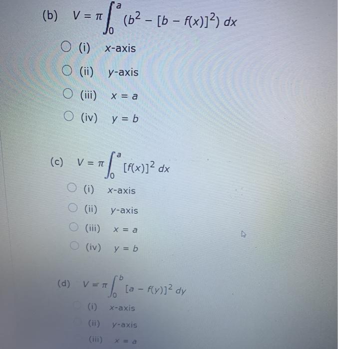 Solved Use The Graph To Match The Integral For The Volume Chegg Com