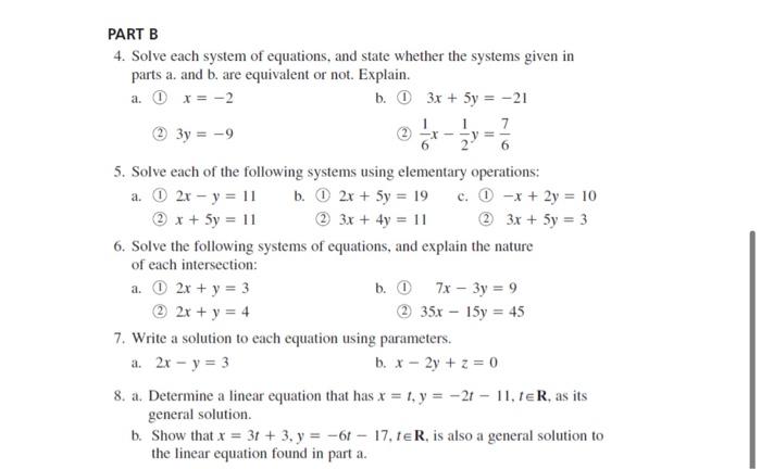 Solved PART B 4. Solve Each System Of Equations, And State | Chegg.com