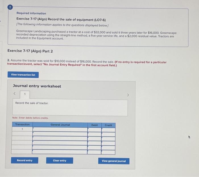 Solved Required Information Exercise 7-17 (Algo) Record The | Chegg.com