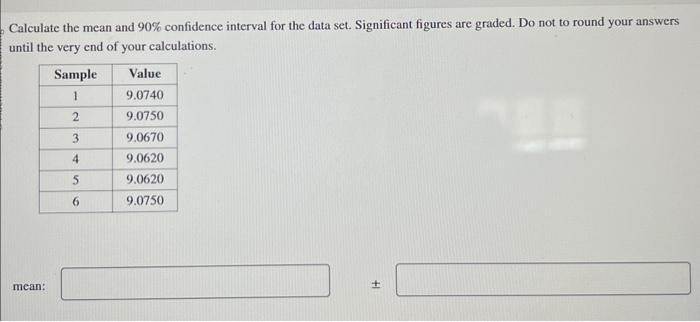 Solved Calculate the mean and 90% confidence interval for | Chegg.com