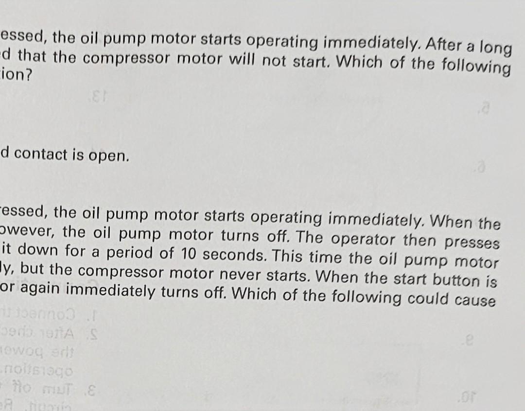 Solved When the start button is pressed, the oil pump motor | Chegg.com