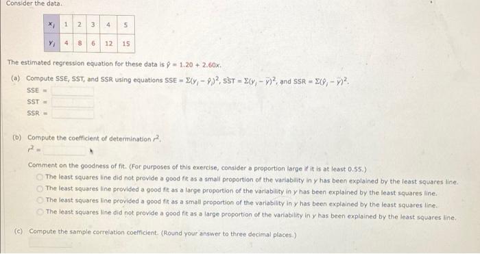 Solved Consider the data x 1 2 ابعا 3 4 5 / 4 8 6 12 15 The | Chegg.com