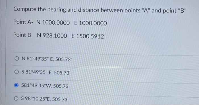 Solved Compute the bearing and distance between points 