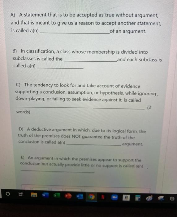 Solved A) A statement that is to be accepted as true without