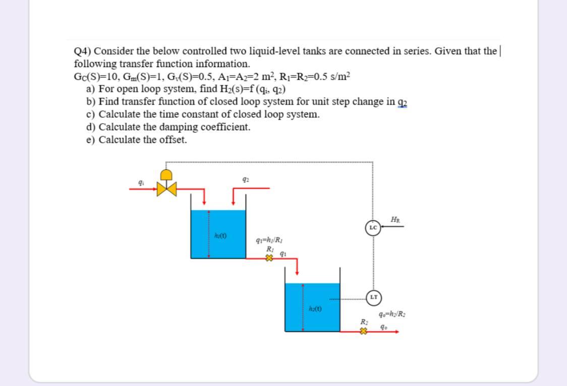 Solved Q4) Consider the below controlled two liquid-level | Chegg.com