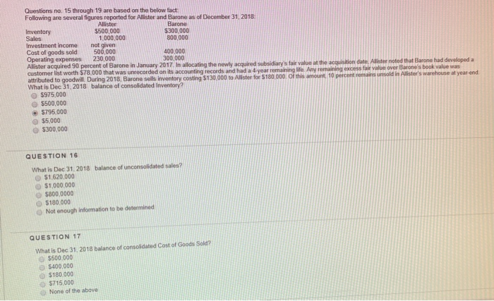 Solved Questions no. 15 through 19 are based on the below | Chegg.com