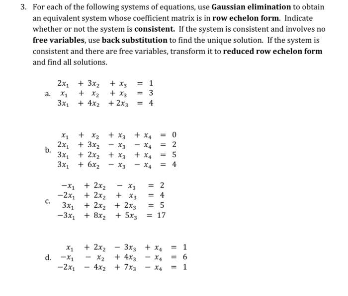 Solved 3. For each of the following systems of equations, | Chegg.com