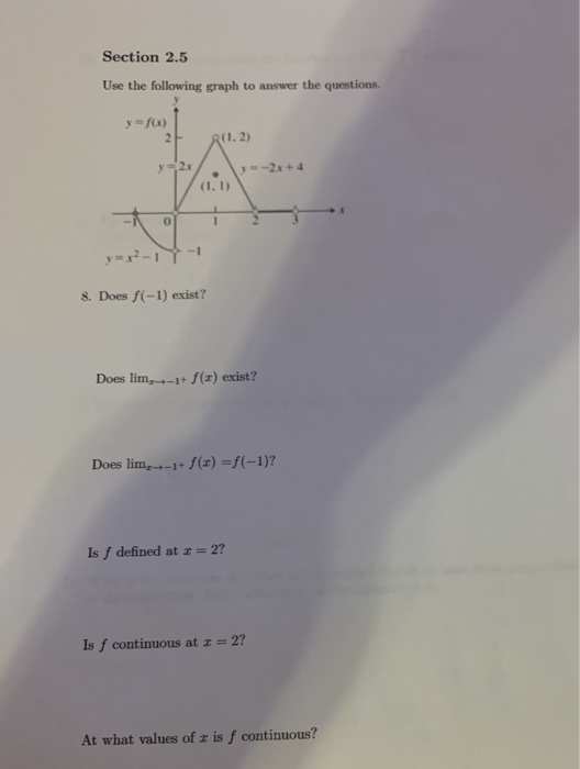 Solved Section 2.5 Use the following graph to answer the | Chegg.com