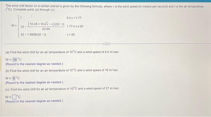 Solved The wind chil factor on a certain planet is given by | Chegg.com