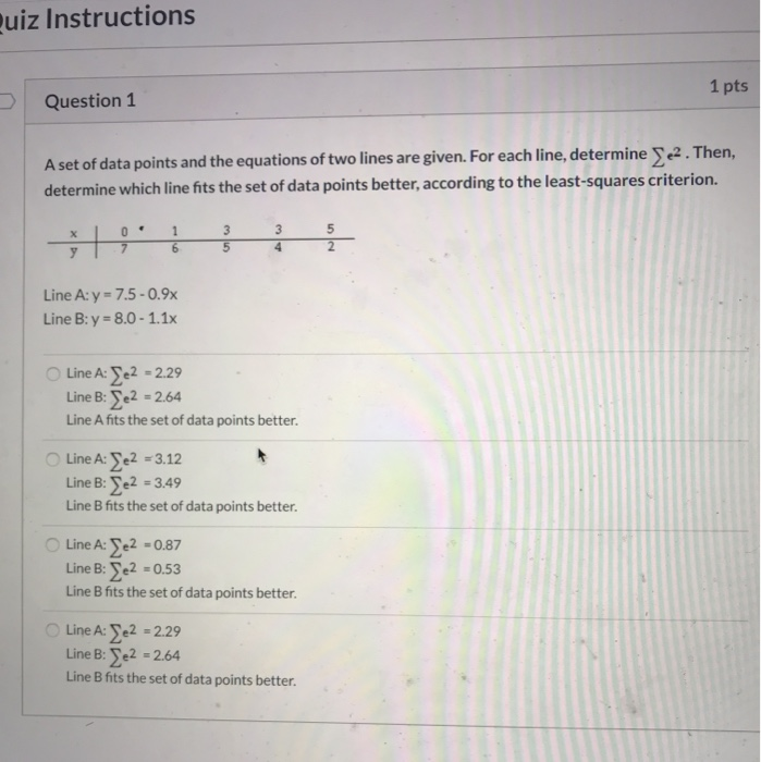 Solved uiz Instructions Question 1 1 pts A set of data | Chegg.com