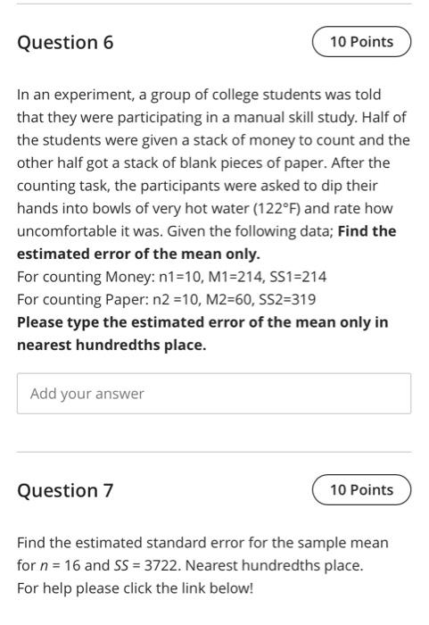 Solved Question 6 10 Points In an experiment, a group of | Chegg.com