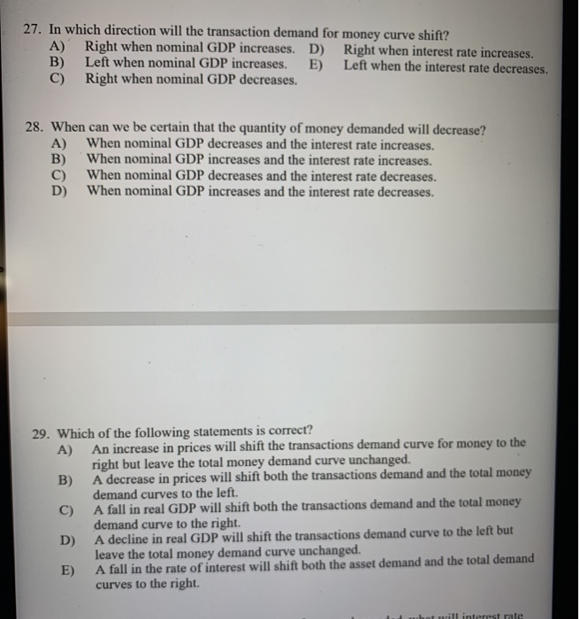 Solved 27. In which direction will the transaction demand