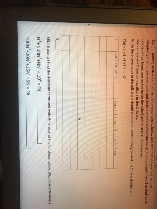 Solved Q4. (11 points) Write code that has the time | Chegg.com
