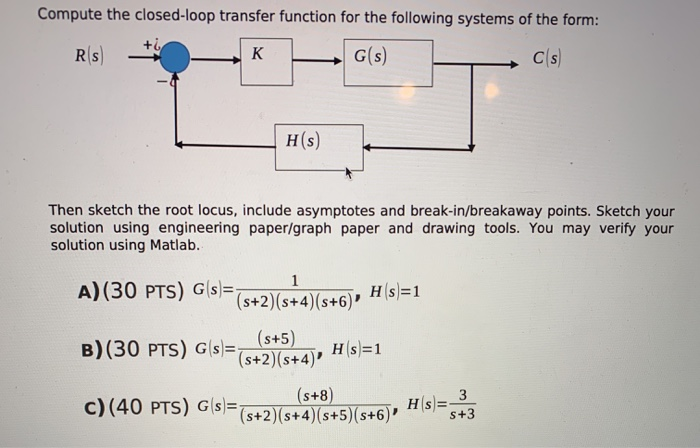 Solved Compute the closed-loop transfer function for the | Chegg.com