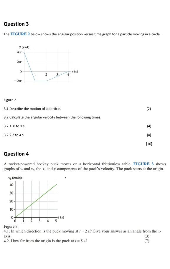 Question 3
The FIGURE 2 below shows the angular position versus time graph for a particle moving in a circle.
0 (rad)
4#
40
2