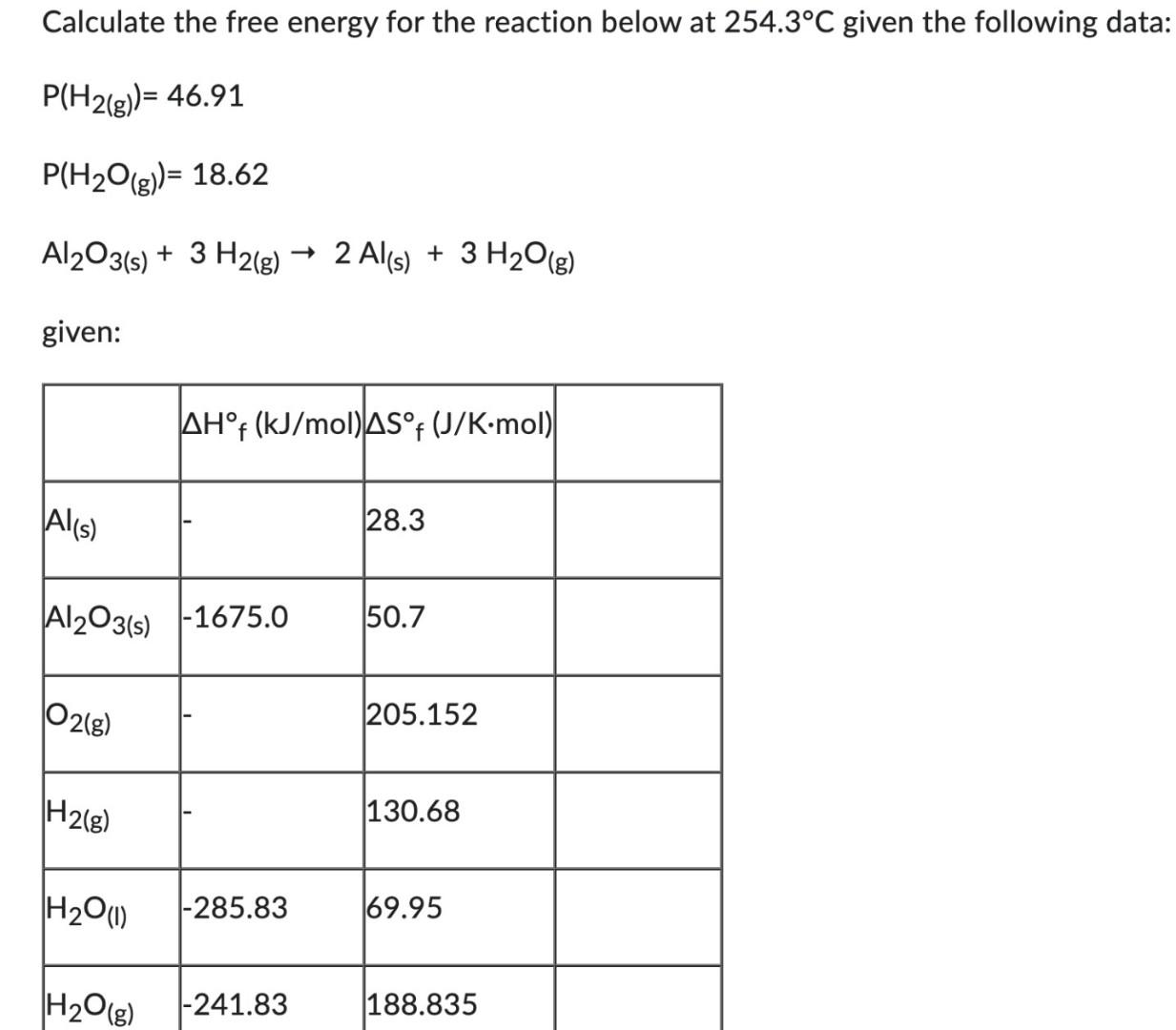 Solved Calculate The Free Energy For The Reaction Below At | Chegg.com