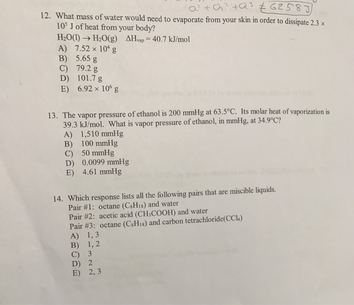 Solved A To Q3 12 What Mass Of Water Would Need Chegg Com