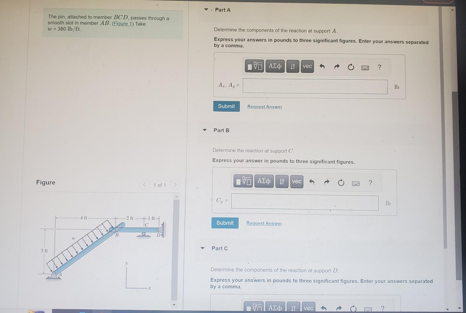 Solved The Pin, Attached To Member BCD, Passes Through A | Chegg.com