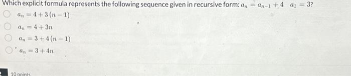 Solved Which explicit formula represents the following | Chegg.com