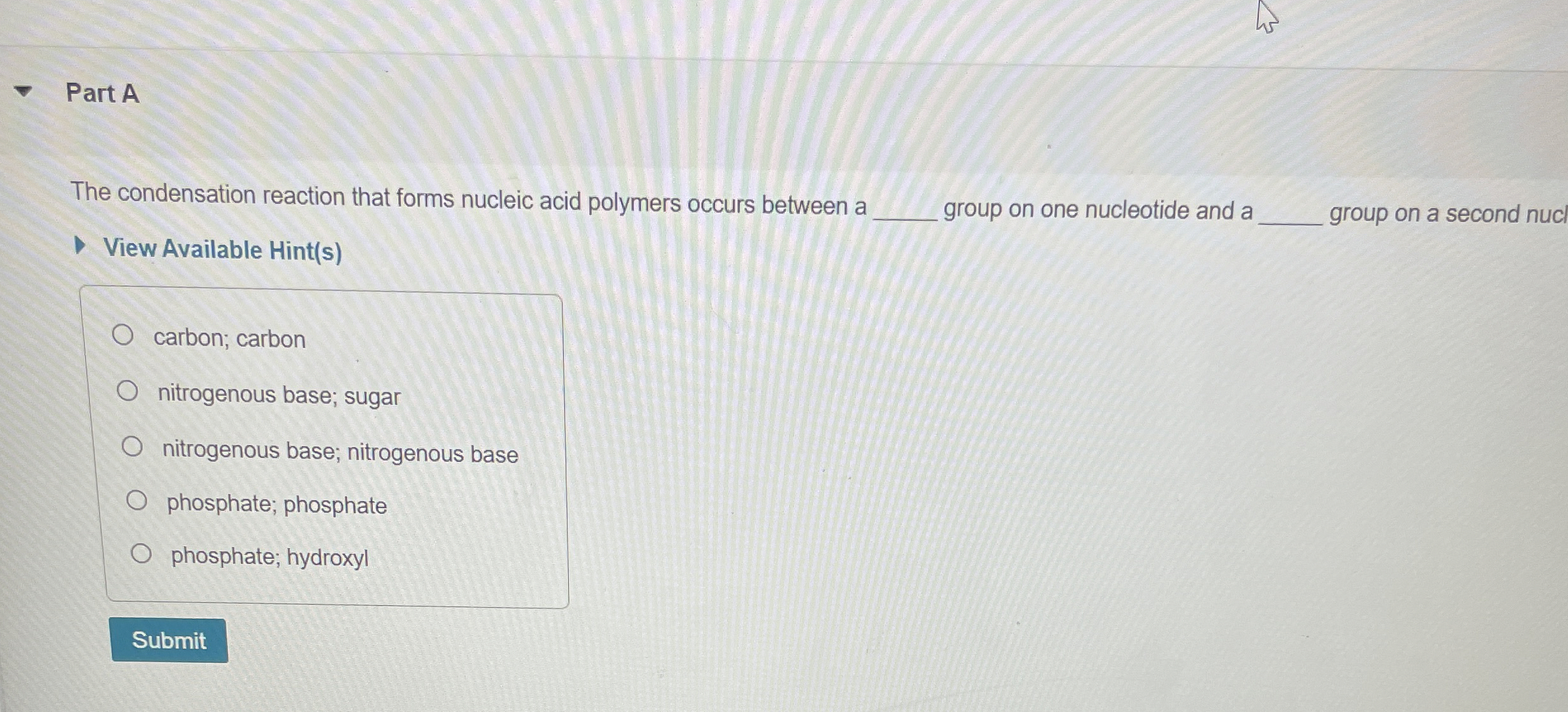 Solved Part AThe condensation reaction that forms nucleic