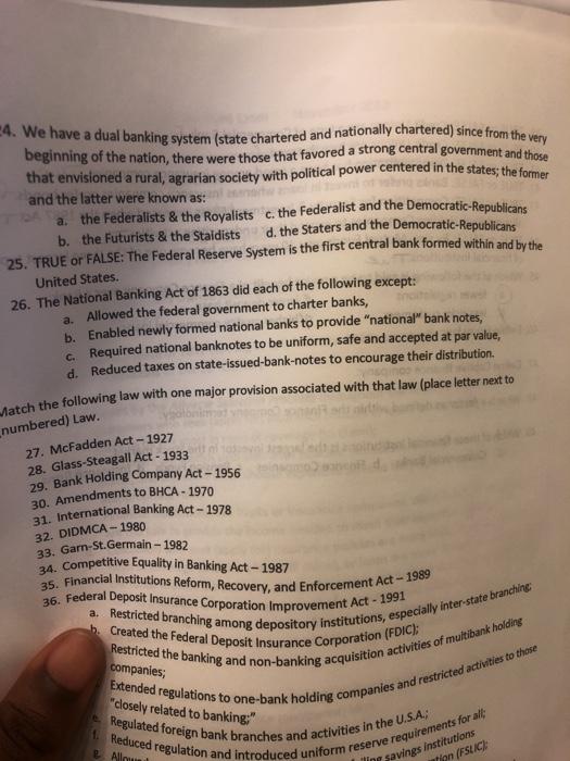 Solved 29. Bank Holding Company Act-1956 30. Amendments to | Chegg.com