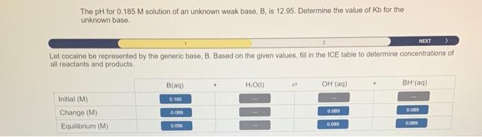 Solved The pH for 0.185 M solution of an unknown weak base, | Chegg.com