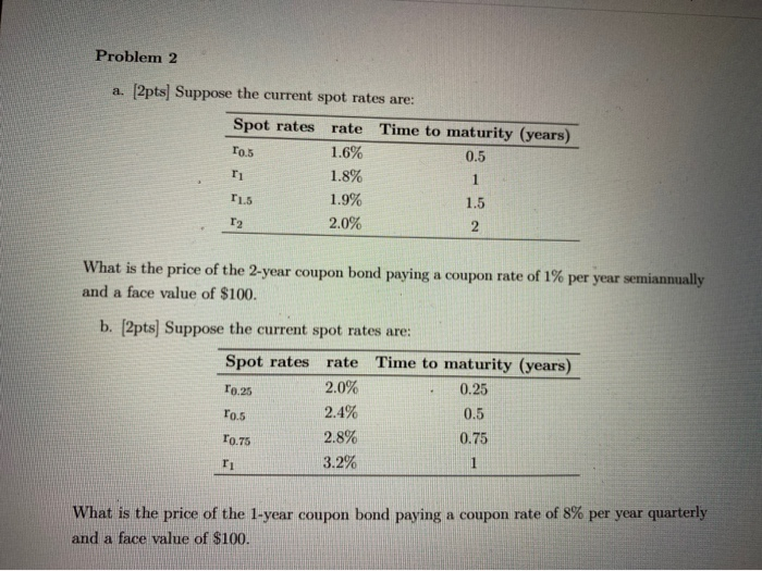 Solved Problem 2 A. [2pts) Suppose The Current Spot Rates | Chegg.com