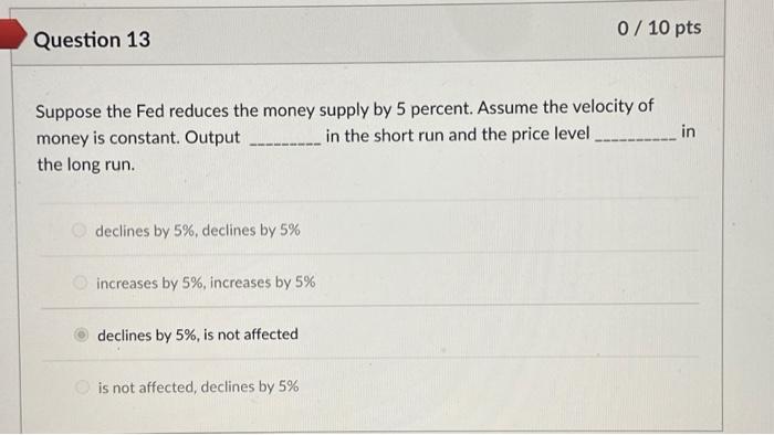 Solved Suppose The Fed Reduces The Money Supply By 5 | Chegg.com