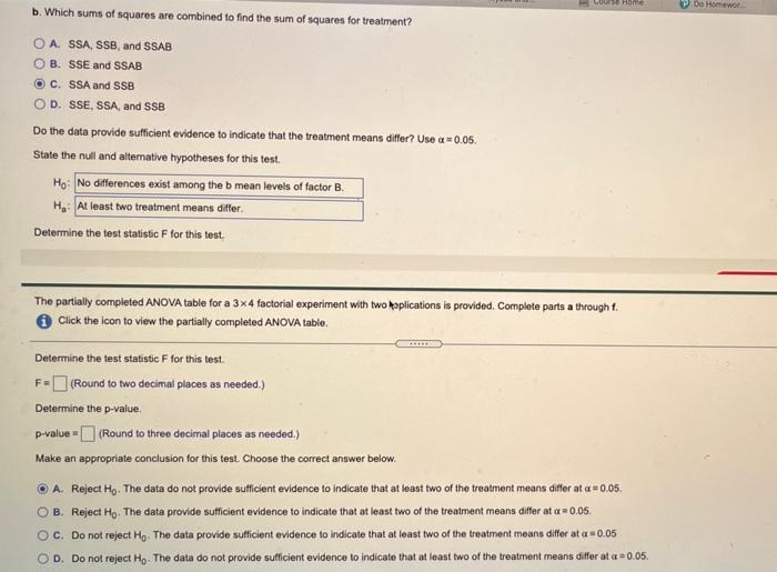Solved The partially completed ANOVA table for a 3x4 | Chegg.com