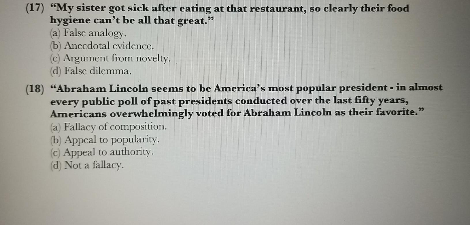 Solved (17) “My sister got sick after eating at that | Chegg.com