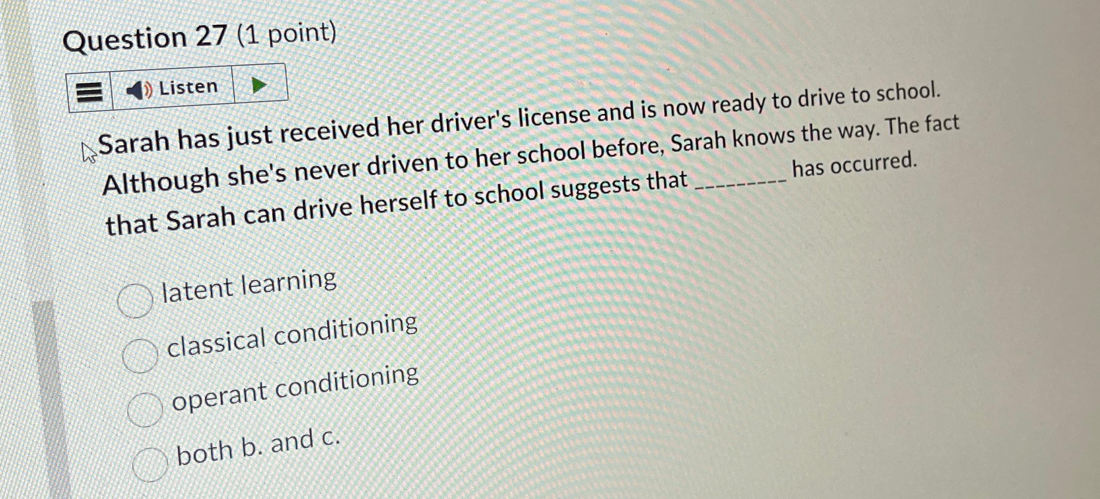 Solved Question 27 (1 ﻿point)ListenSarah has just received | Chegg.com
