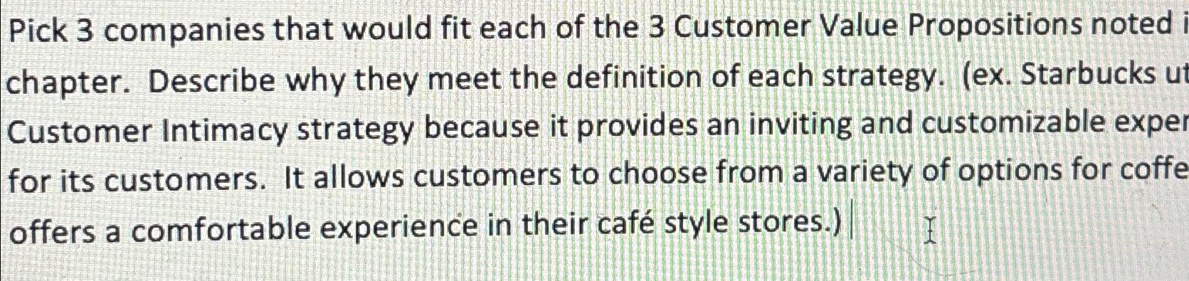 Solved Pick 3 ﻿companies that would fit each of the 3 | Chegg.com