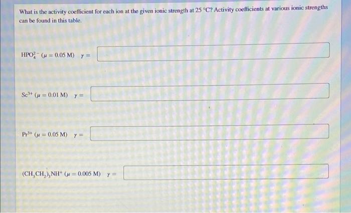 Solved What is the activity coefficient for each ion at the | Chegg.com