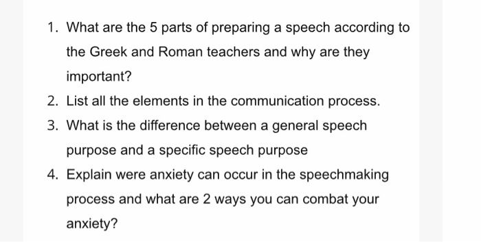 process of preparing a speech into 5 parts