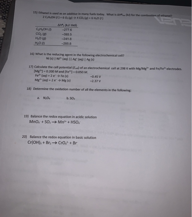 Solved 15) Ethanol is used as an additive in many fuels