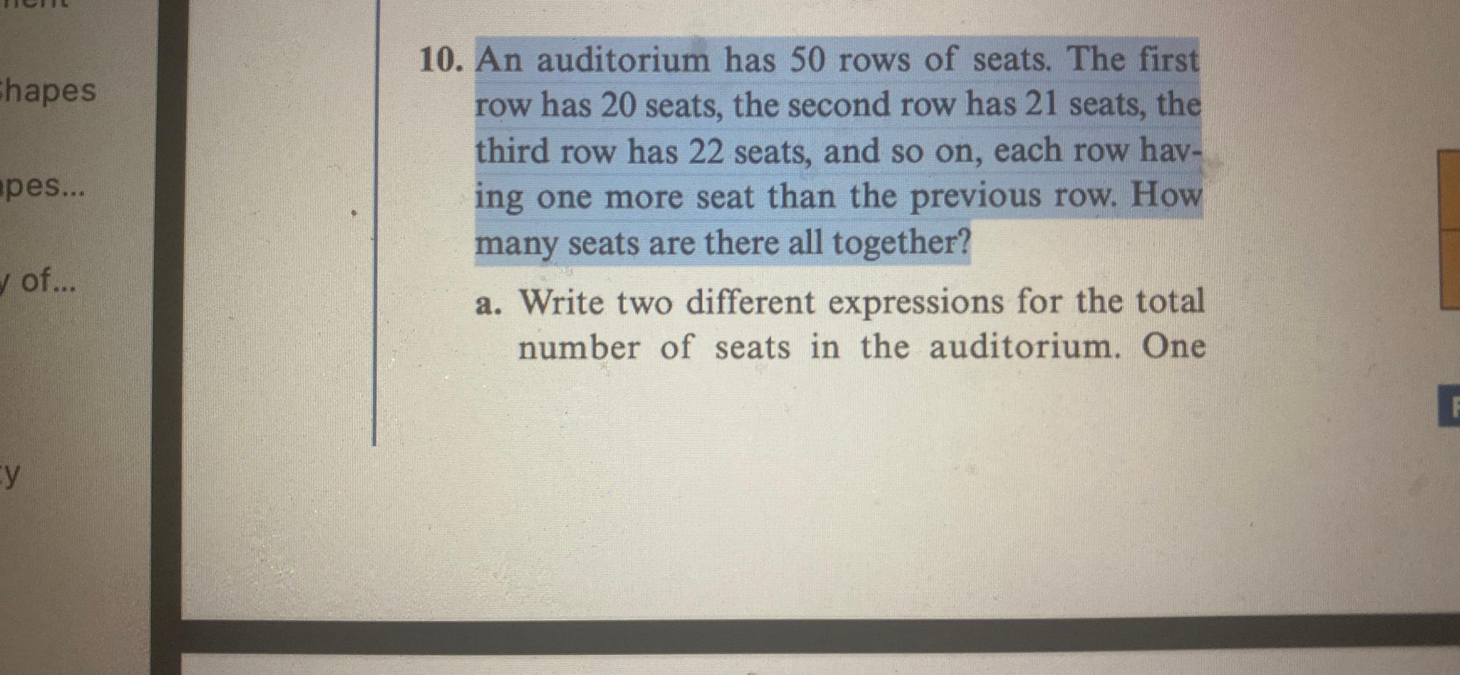 Solved An auditorium has 50 rows of seats. The first row Chegg