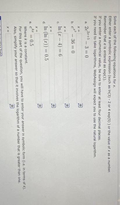 Solved Solve each of the following equations for X. Either | Chegg.com