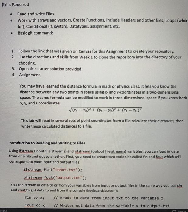 Solved Skills Required . . Read and write Files Work with | Chegg.com