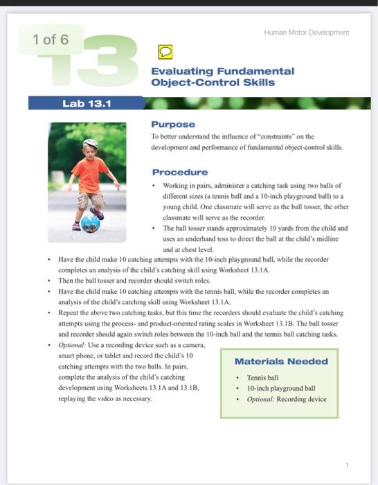 Evaluating Fundamental Object-Control Skills Lab | Chegg.com