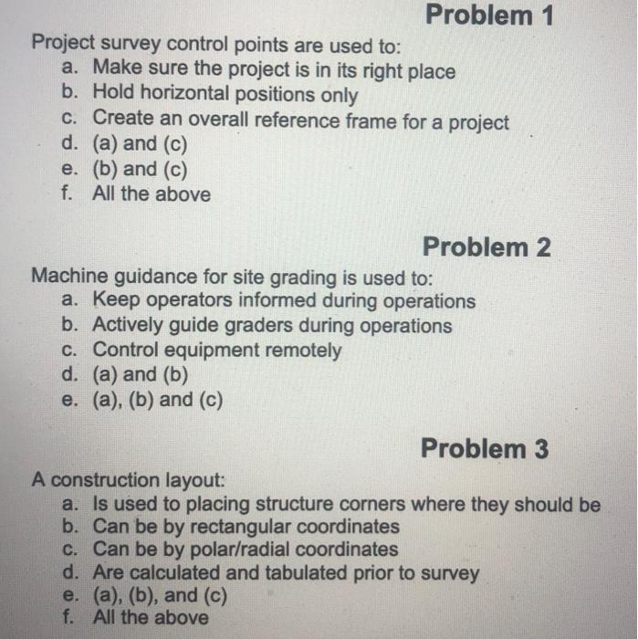 Solved Problem 1 Project Survey Control Points Are Used To: | Chegg.com