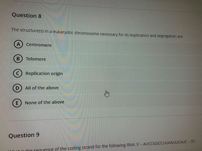 Solved Question 8 The structure(s) in a eukaryotic | Chegg.com